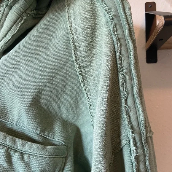 Free People Patchwork Cropped Hoodie Jacket Khaki Green - Picture 6 of 10